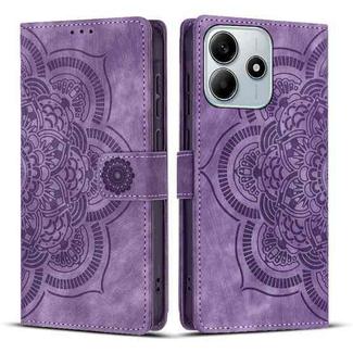 For Redmi Note 14 5G Mandala Embossed Retro Frosted Leather Phone Case(Purple)