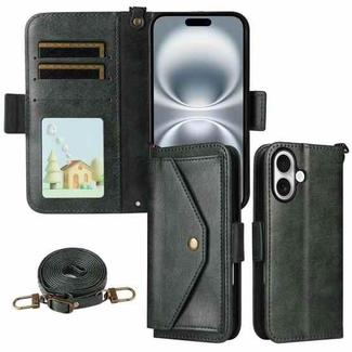 For iPhone 16 Pro Multi-card Slots Crossbody Cowhide Leather Phone Case(Green)