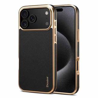 For iPhone 17 Pro Denior Cowhide Leather Plating Phone Case(Black)