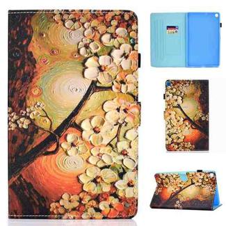 For Samsung Galaxy Tab A7 (2020) T500 Colored Drawing Pattern Horizontal Flip PU Leather Case with Holder & Card Slots & Anti-skid Strip & Sleep / Wake-up Function(Plum Blossom)