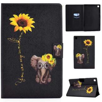 For Samsung Galaxy Tab A7 (2020) T500 Colored Drawing Pattern Voltage Horizontal Flip Black TPU + PU Leather Case with Holder & Card Slots & Anti-skid Strip & Sleep / Wake-up Function(Chrysanthemum Elephant)
