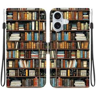 For iPhone 16 Plus Crystal Texture Colored Drawing Leather Phone Case(Bookshelf)