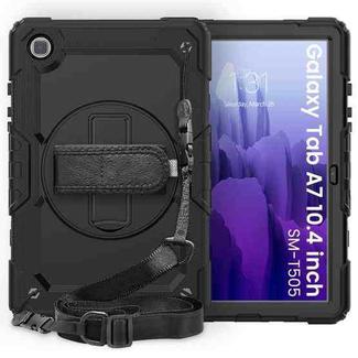 For Samsung Galaxy Tab A7 (2020) T500/T505 Shockproof Colorful Silicone + PC Protective Case with Holder & Shoulder Strap & Hand Strap & Pen Slot(Black)