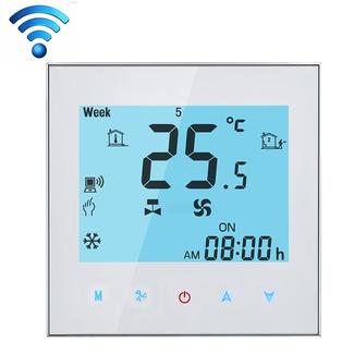 LCD Display Air Conditioning 4-Pipe Programmable Room Thermostat for Fan Coil Unit, Supports Wifi (White)
