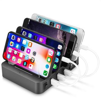 016-QC Multi-function AC 100V~240V Output 4 Ports USB Detachable Charging Station Smart Charger,Support QC3.0(Black)