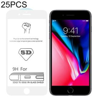 25 PCS 9H 5D White Full Glue Full Screen Tempered Glass Film for iPhone 7 Plus / 8 Plus