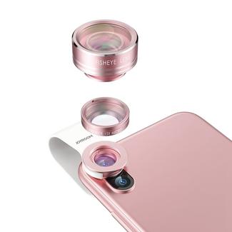 JOYROOM ZS-147 3 in 1 Universal 198 Degrees Fisheye + 15X Macro Lens + 0.36X Wide-angle Lens Kit, For iPhone, Galaxy, Huawei, Xiaomi, LG, HTC and Other Smart Phones (Rose Gold)