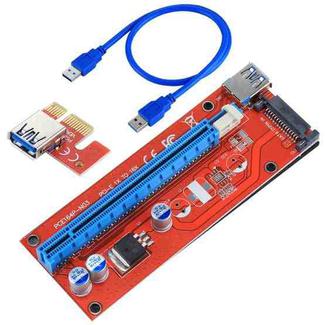 USB 3.0 PCI-E Express 1x to 16x PCI-E Extender Riser Card Adapter 15 Pin SATA Power with USB Cable