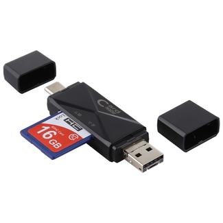 USB-C / Type-C + SD + TF + Micro USB to USB 2.0 Card Reader (Black)