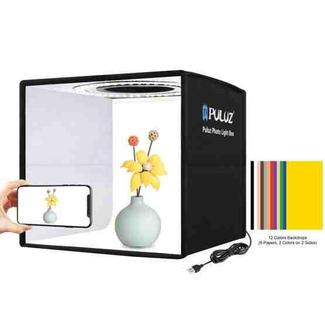 [US Warehouse] PULUZ 25cm Folding Portable High 97 CRI Ring Light Photo Lighting Studio Shooting Tent Box with 12 Colors Backdrops, Size: 25cm x 25cm x 25cm(Black)
