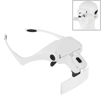 5 Lens 1.0X-3.5X Loupe Glasses Bracket Headband Magnifier with 2 LED Lights Eye Magnification Goggles Magnifying Tool(White)