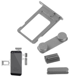 4 in 1 for iPhone 5 & 5S Original Alloy Material Colorful Nano SIM Card Tray + Volume Button + Power Button + Mute Button (Dark Grey)
