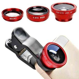 3 in 1 Photo Lens Kits (180 Degree Fisheye Lens + Super Wide Lens + Macro Lens), For iPhone, Galaxy, Sony, Lenovo, HTC, Huawei, Google, LG, Xiaomi, other Smartphones(Red)