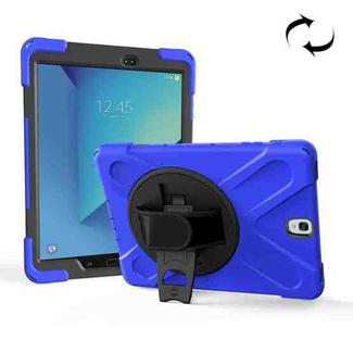 For Galaxy Tab S3 9.7 inch T820 360 Degree Rotation PC + Silicone Protective Case with Holder & Hand-strap (Dark Blue)
