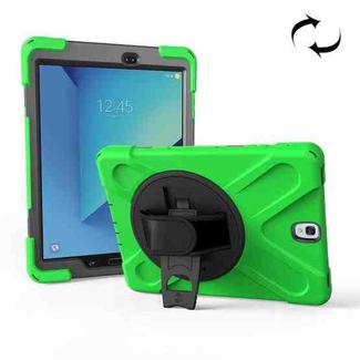 For Galaxy Tab S3 9.7 inch T820 360 Degree Rotation PC + Silicone Protective Case with Holder & Hand-strap (Green)