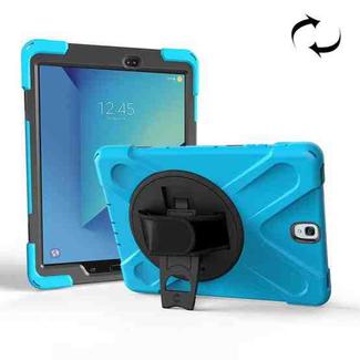 For Galaxy Tab S3 9.7 inch T820 360 Degree Rotation PC + Silicone Protective Case with Holder & Hand-strap (Baby Blue)