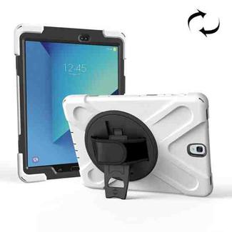For Galaxy Tab S3 9.7 inch T820 360 Degree Rotation PC + Silicone Protective Case with Holder & Hand-strap (White)