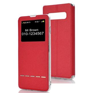 Horizontal Flip Leather Case for Galaxy S10+, with Holder & Call Display ID (Red)