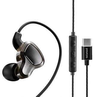 POLVCDG D6T USB-C / Type-C Interface Double Moving Circle In Ear Wired Stereo Earphone for Xiaomi / OPPO / Huawei / Vivo,Tuning Version (Black)