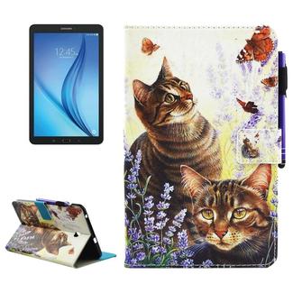 For Galaxy Tab E 8.0 / T377 Cats and Butterflies Pattern Horizontal Flip Leather Case with Holder & Wallet & Card Slots & Sleep / Wake-up Function & Pen Slot