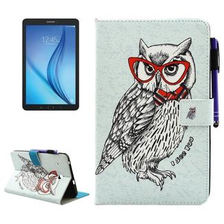 For Galaxy Tab E 8.0 / T377 Glasses Owl Pattern Horizontal Flip Leather Case with Holder & Wallet & Card Slots & Sleep / Wake-up Function & Pen Slot