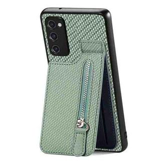 For Samsung Galaxy S20 FE Carbon Fiber Vertical Flip Zipper Wallet Phone Case(Green)