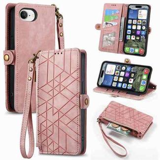 For iPhone 16e Geometric Zipper Wallet Side Buckle Leather Phone Case(Pink)