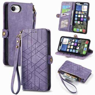 For iPhone 16e Geometric Zipper Wallet Side Buckle Leather Phone Case(Purple)