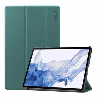 For Samsung Galaxy Tab S9 ENKAY Tri-fold Custer Texture Leather Smart Tablet Case(Dark Green)