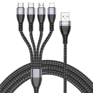 ENKAY 4-in-1 6A USB-A to Type-C / 8 Pin / Micro USB Multifunction Fast Charging Cable, Cable Length:2m(Grey)