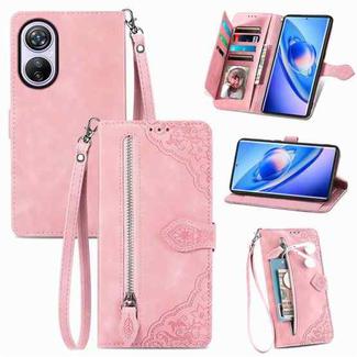 For Blackview A200 Pro Embossed Flower Zipper Leather Phone Case(Pink)