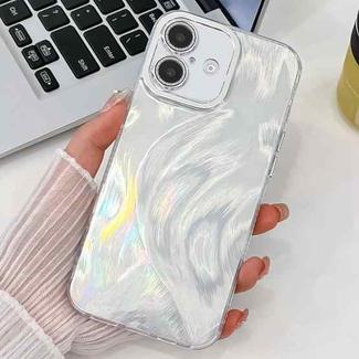 For iPhone 16 Plus Plating Glitter Texture TPU Phone Case with Lens Film(White Feather Yarn)