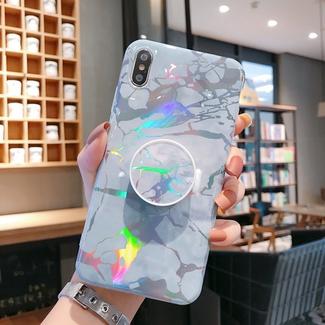 Laser Marble Anti-drop TPU  Protection Back Cover for iPhone XS Max, with Folding Holder(Blue)