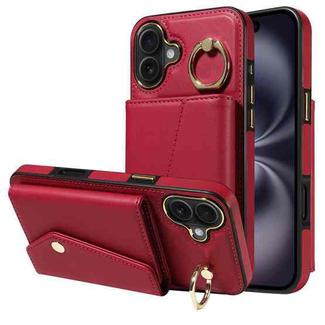 For iPhone 16 Plus Diagonal Crossbody Ring Organ Wallet Leather Back Phone Case(Wine Red)