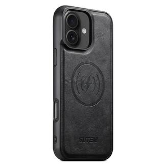 For iPhone 16 Plus Suteni G5 Cowhide Leather MagSafe Magnetic Phone Case(Black)