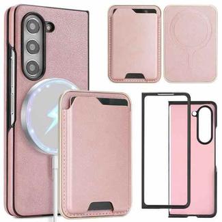 For Samsung Galaxy Z Fold5 Kalebol Slim MagSafe Ring Magnetic Card Bag Side Sticker Leather Phone Case(Pink Gold)