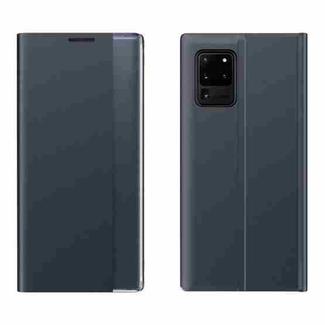 For Galaxy S20 Side Display Magnetic Horizontal Flip Plain Texture Cloth + PC Case with Holder & Sleep / Wake-up Function(Dark Blue)