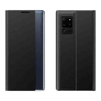 For Galaxy S20 Side Display Magnetic Horizontal Flip Plain Texture Cloth + PC Case with Holder & Sleep / Wake-up Function(Black)