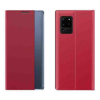 For Galaxy S20 Side Display Magnetic Horizontal Flip Plain Texture Cloth + PC Case with Holder & Sleep / Wake-up Function(Red)