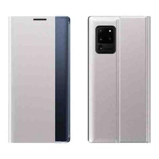 For Galaxy S20 Side Display Magnetic Horizontal Flip Plain Texture Cloth + PC Case with Holder & Sleep / Wake-up Function(Silver)