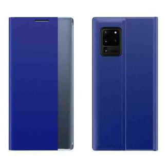 For Galaxy S20 Side Display Magnetic Horizontal Flip Plain Texture Cloth + PC Case with Holder & Sleep / Wake-up Function(Blue)