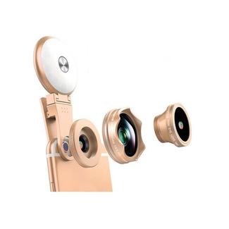 4 in 1 Wide Angle + Macro + Fisheye + Fill Light Mobile Phone SLR Camera Lens(Gold)