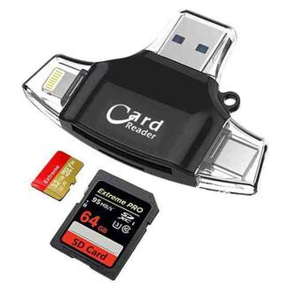 USB 2.0+8Pin +Type-C+Micro USB 4 In 1 Card Reader Supports Reading SD&TF Card(Black)