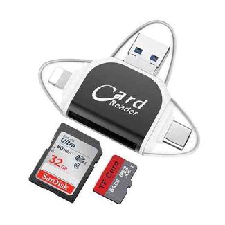 R015 USB2.0 & Micro USB+8Pin+Type-C 4 In 1 Card Reader Supports SD/TF Card(Black)