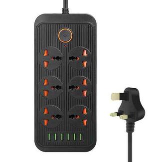 A07 2m 3000W 6 Plugs + 6-USB Ports Multifunctional Flame-retardant Socket with Switch(UK Plug)