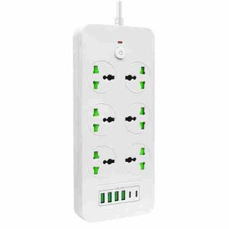 Thunderproof Overload Protection 4USB+2PD+6 Holes Socket, Color: White EU Plug