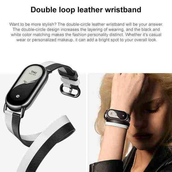 Original For Xiaomi Mi Band 8 Genuine Leather Double Loop Watch Band(Black White) - 4