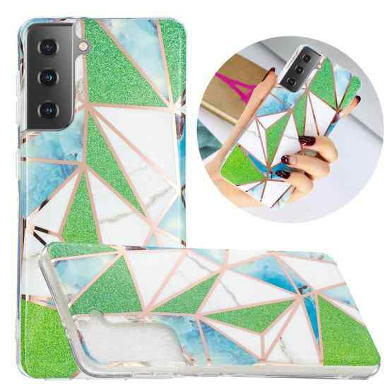 For Samsung Galaxy S21 5g Flat Plating Splicing Gilding Protective Case Green Triangle Body Color Matching Flutter Shopping Universe