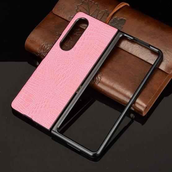 For Samsung Galaxy Z Fold3 5G Shockproof Crocodile Texture PC + PU Case(Pink) - 5