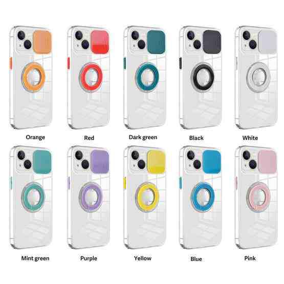 Sliding Camera Cover Design TPU Phone Case For iPhone 13(Orange) - 2
